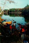 Loading the canoes and getting ready to go